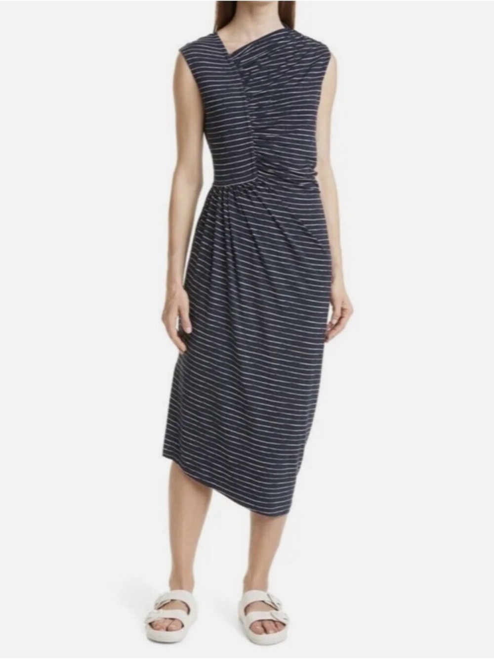 HUGO BOSS ASYMETRIC SLEEVELESS JERSEY KNIT MIDI DRESS SIZE XL NEW!